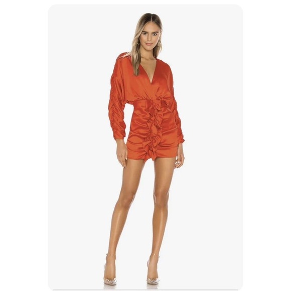 Lovers + Friends Walgrove Mini Dress Fire Orange Satin Ruffle S NWT $218 - Picture 14 of 14